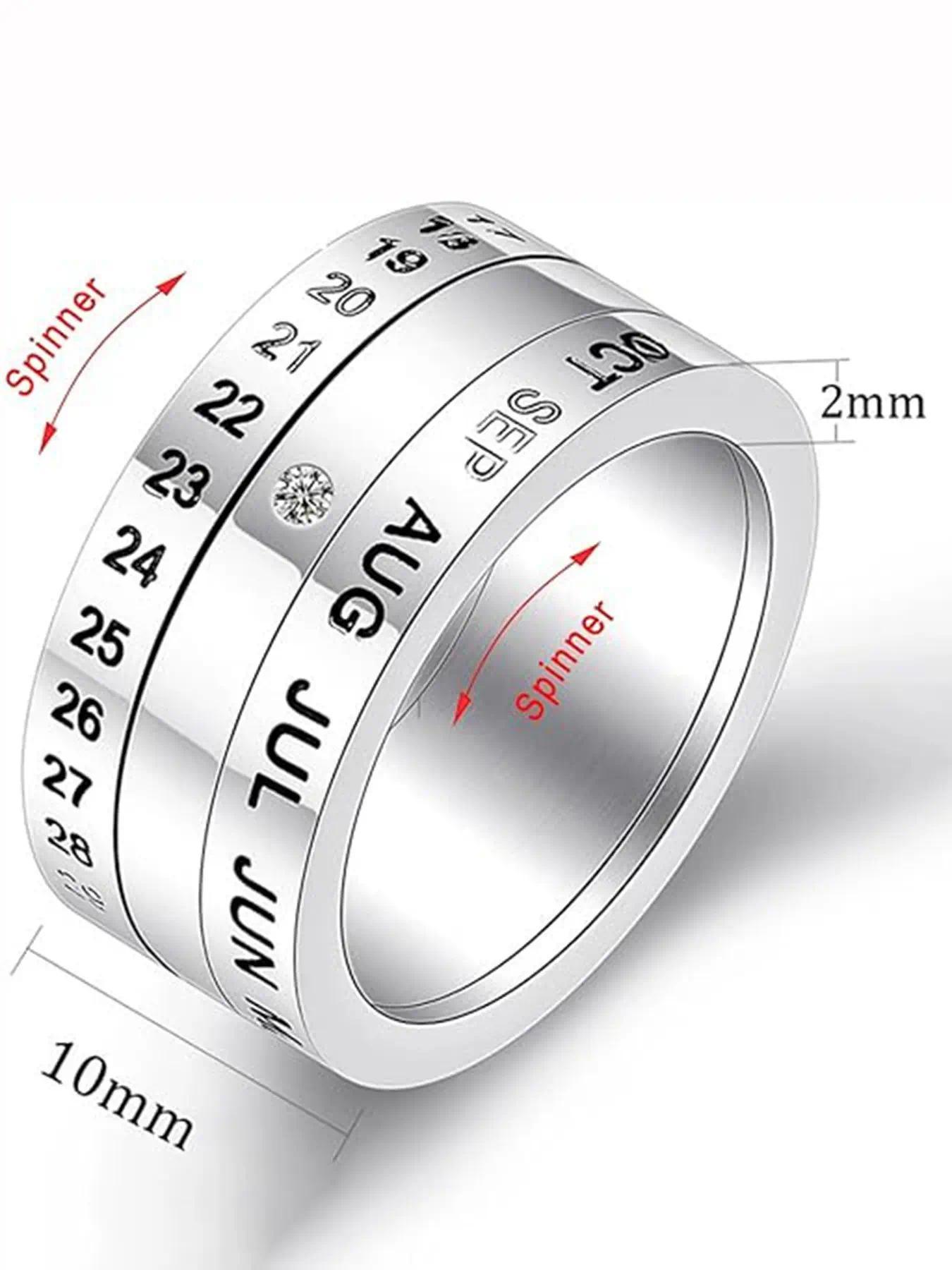 Men's Stress Relief Rotating Ring - Matches Simple Wedding Ring - Month Letters Can Rotate on Men's Ring - High-Quality Stainless Steel Material - Casual Sports Style Jewelry - Men's Ring - Stainless Steel Punk Party Ring - Jewelry