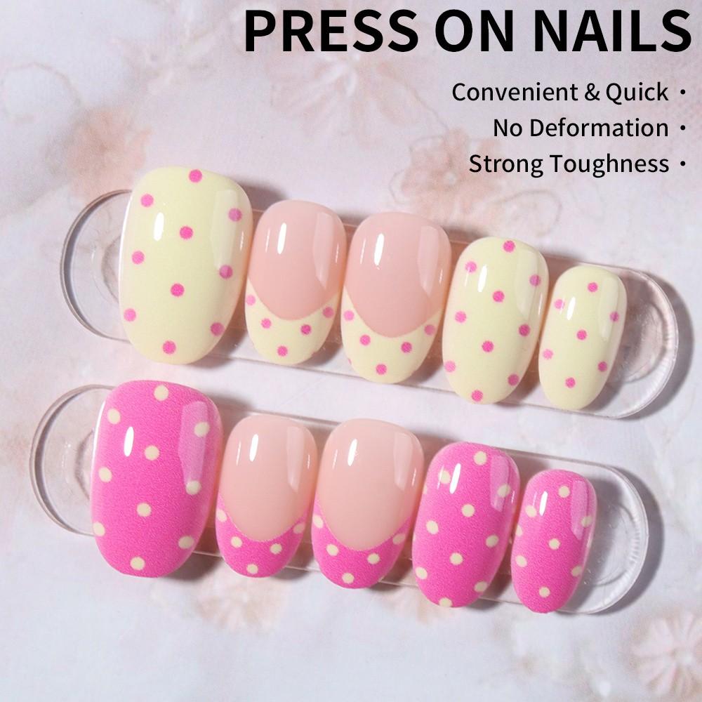 24pcs Sweet Dollar Nail Art Kit, Nude Colors, Classic Polka Dot Design, Easy DIY Manicure, Perfect for Daily Commute & Dates, Nail Kit Set