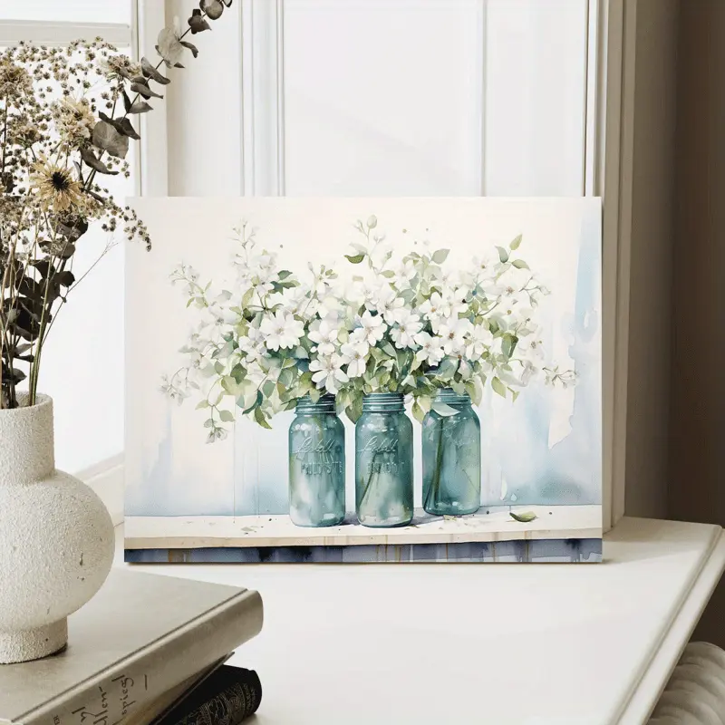 2D Flat, Horizontal Ink Canvas Painting with Wrap-Around Frame, Botanical Blooms in Muted Tones,Vintage Decor Suitable for Bedroom, Living Room, Office, Gallery - Natural Beauty & Rustic