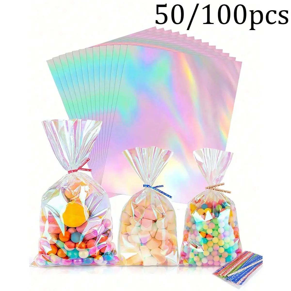 50/100 Transparent Glass Paper Gift Bags, Reusable Plastic Packaging, Ideal for Mugs, Desserts, Bread, Chocolate, Birthday Parties, Christmas Gifts