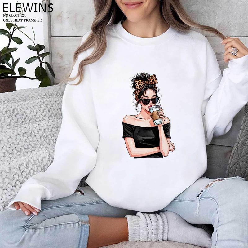 6Pcs Coffee Girl Hot Stamping DTF Transfer Film DIY Material for Tshirt Hoodie Jeans Backpack Pillow Machine Washable Heat Transfer Vinyl for Men Women DIY Craft Supplies