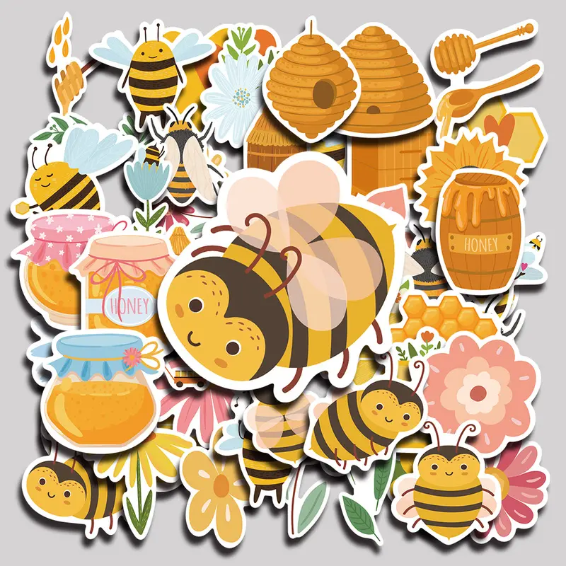 50PCS Bee Aesthetic Vinyl Stickers Pack for Laptop Water Bottle Phone Case Skateboard Journal Scrapbook DIY Decoration