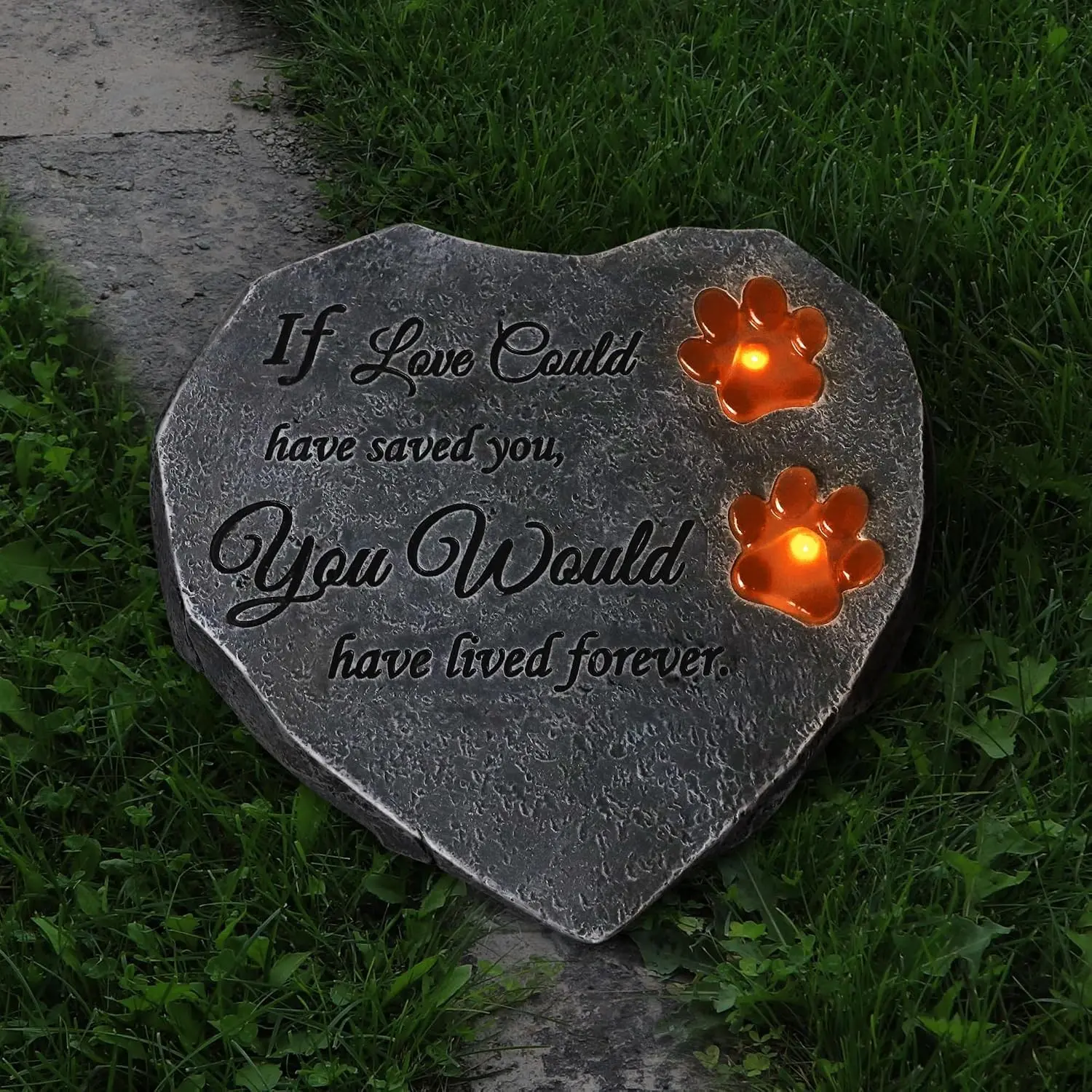 Pet Memorial Stones for Loss of Dogs Memorial Gifts | Solar Light Paw Prints, Heart Shape, Pet Dog Grave Markers Headstones, Pet Dog Remembrance Gifts