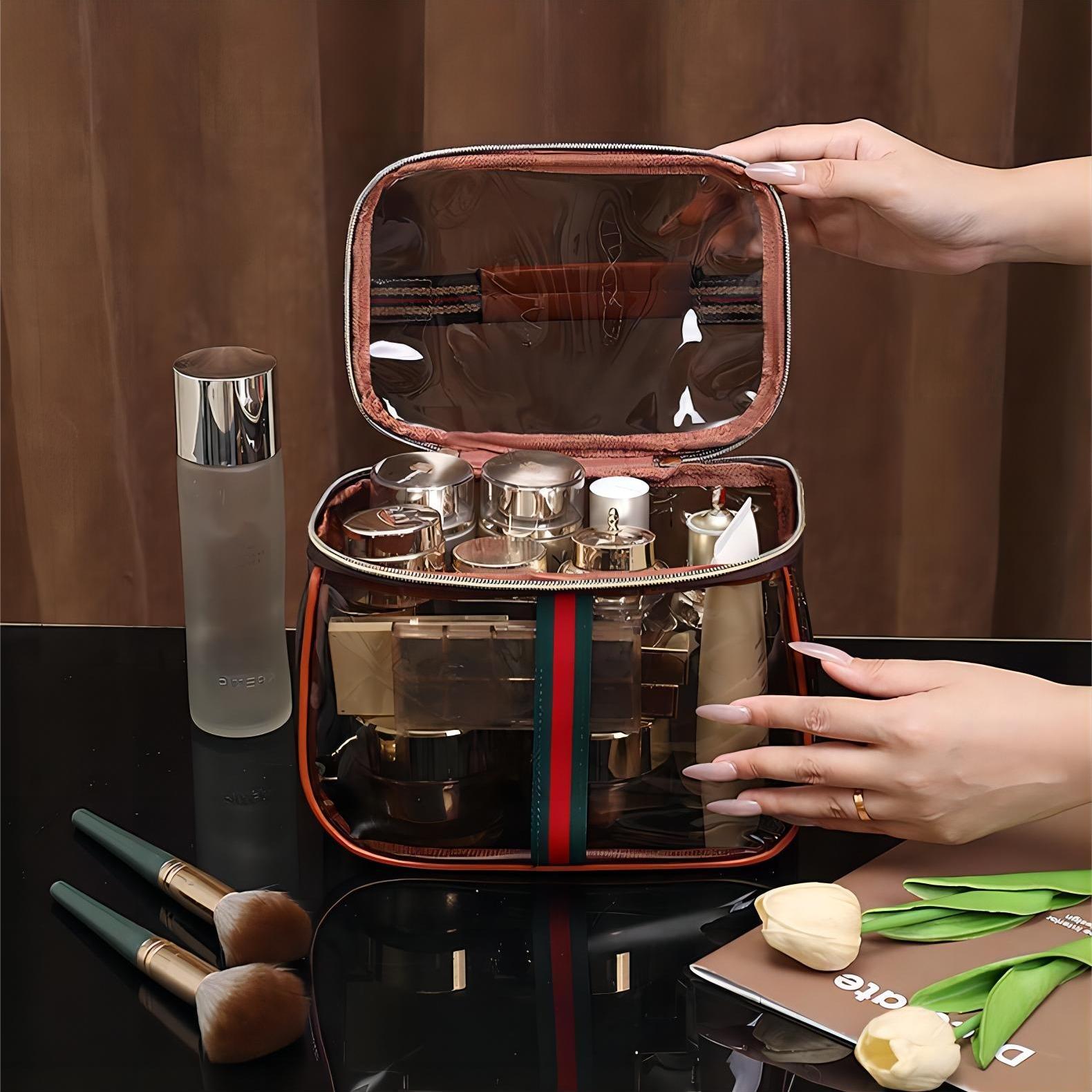 Vintage Luxury 1/6 Counts Large Capacity Transparent Makeup Bag Portable Cosmetic Storage for Toiletries & Cosmetics Multi-Functional Tote Travel Organizer