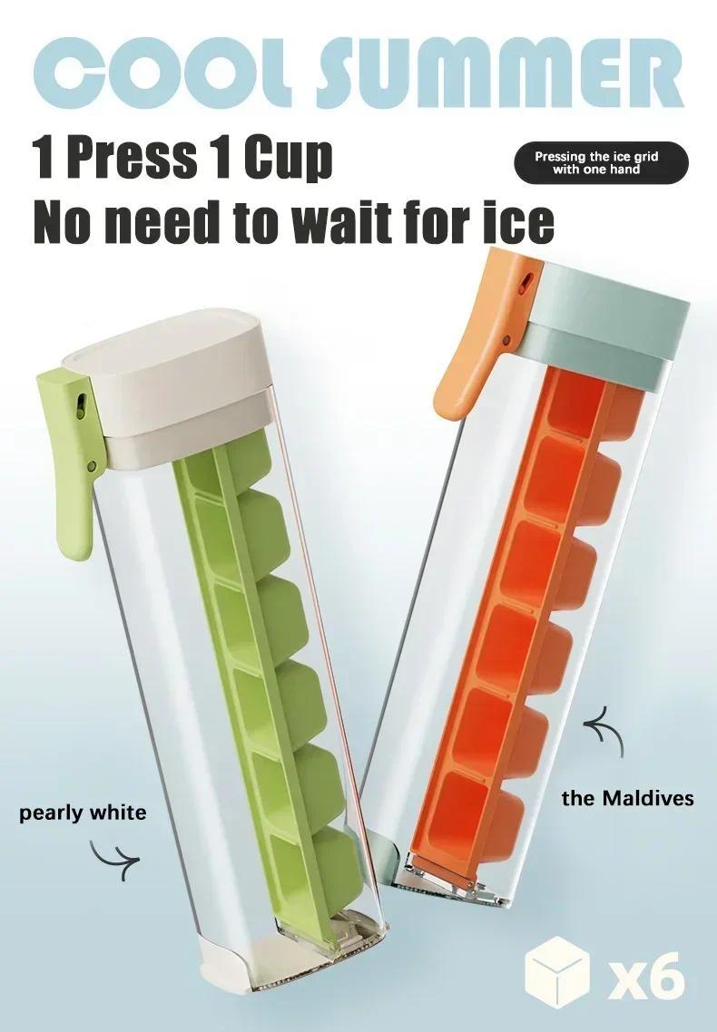 6 Grid Square Ice Cube Tray One Hand Press Silicone Ice Maker Mold Easy Release for Drinks Cocktails Home Kitchen
