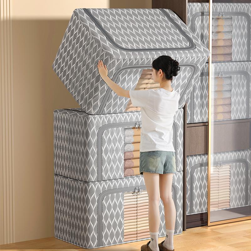 Large Capacity Stackable Storage Box, Waterproof Fabric Organizer for Bedroom Dorm Closet, Durable Folding Frame, Easy Access Zipper