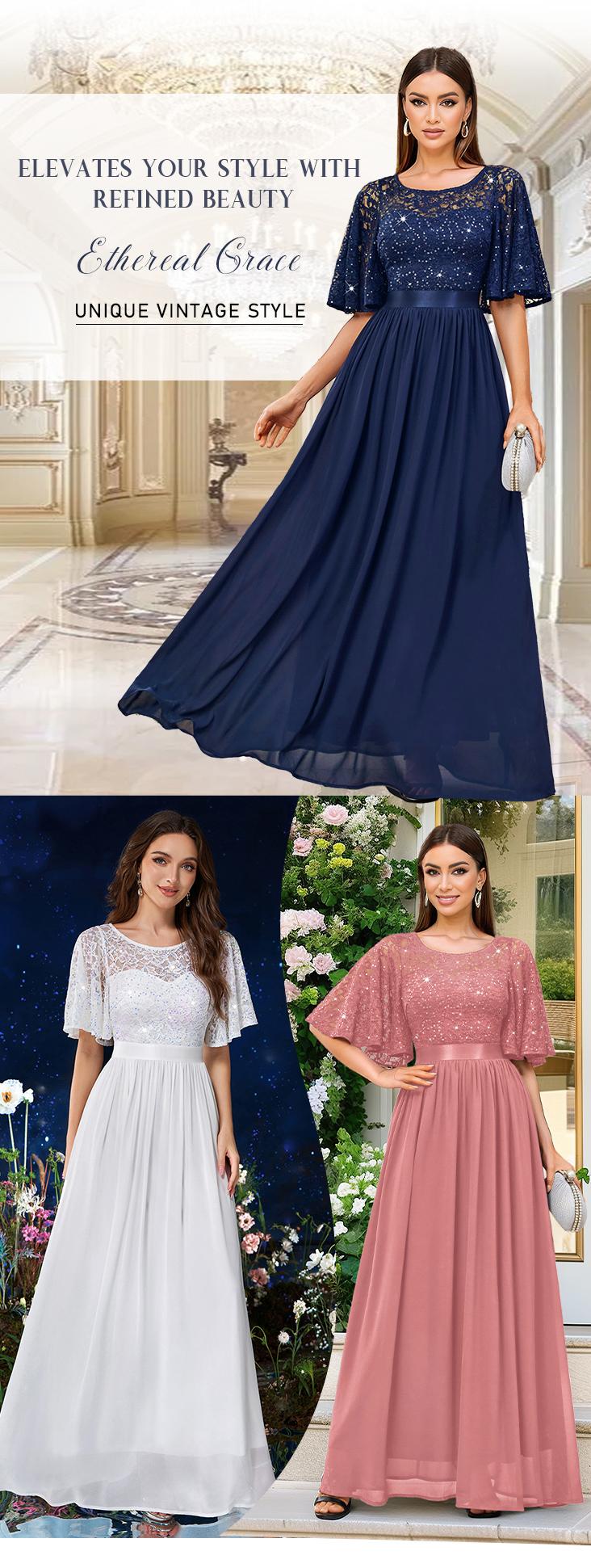 MIUSOL 23220 Women's Elegant Sequin Lace Butterfly Sleeve Formal Evening Wedding Bridesmaid Maxi Dress