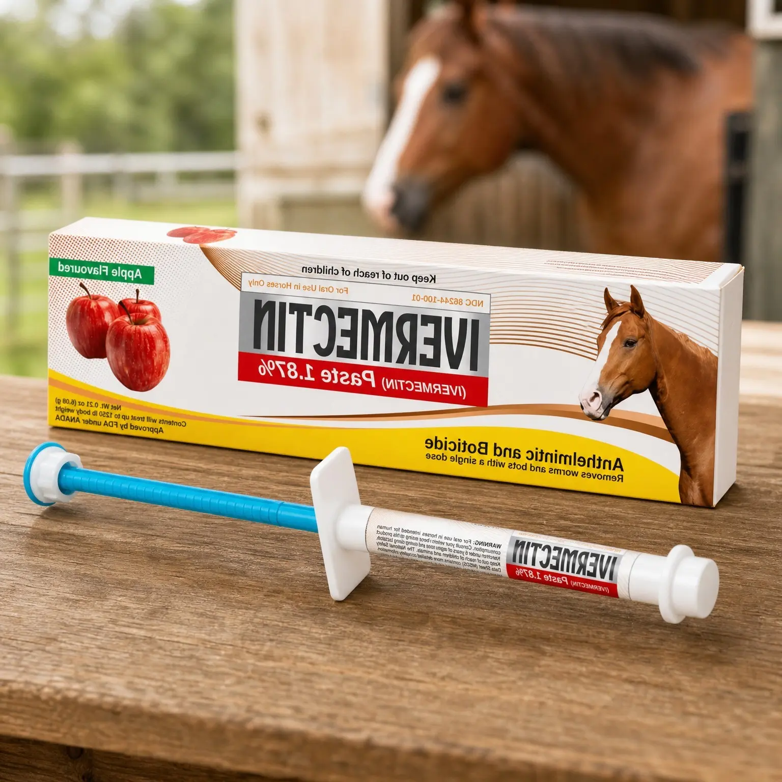 Horse Ivermectin Paste 1.87% Apple Flavored Oral Dewormer Syringe, 6.08g Tube Treats Horses Up to 1,250 lbs – 1 PackGift