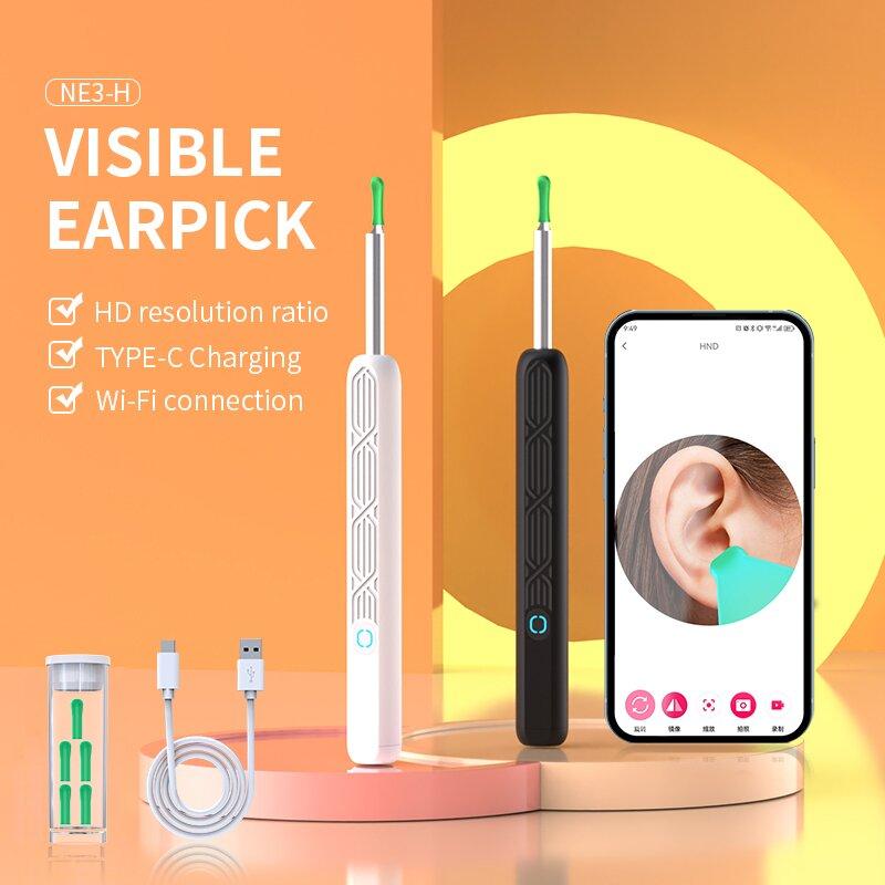 Earwax Removal Tool Kit with Camera, Portable 360° Wide-Angle Ear Cleaner, Waterproof Endoscope, Compatible with iPhone & Android, Christmas Gift