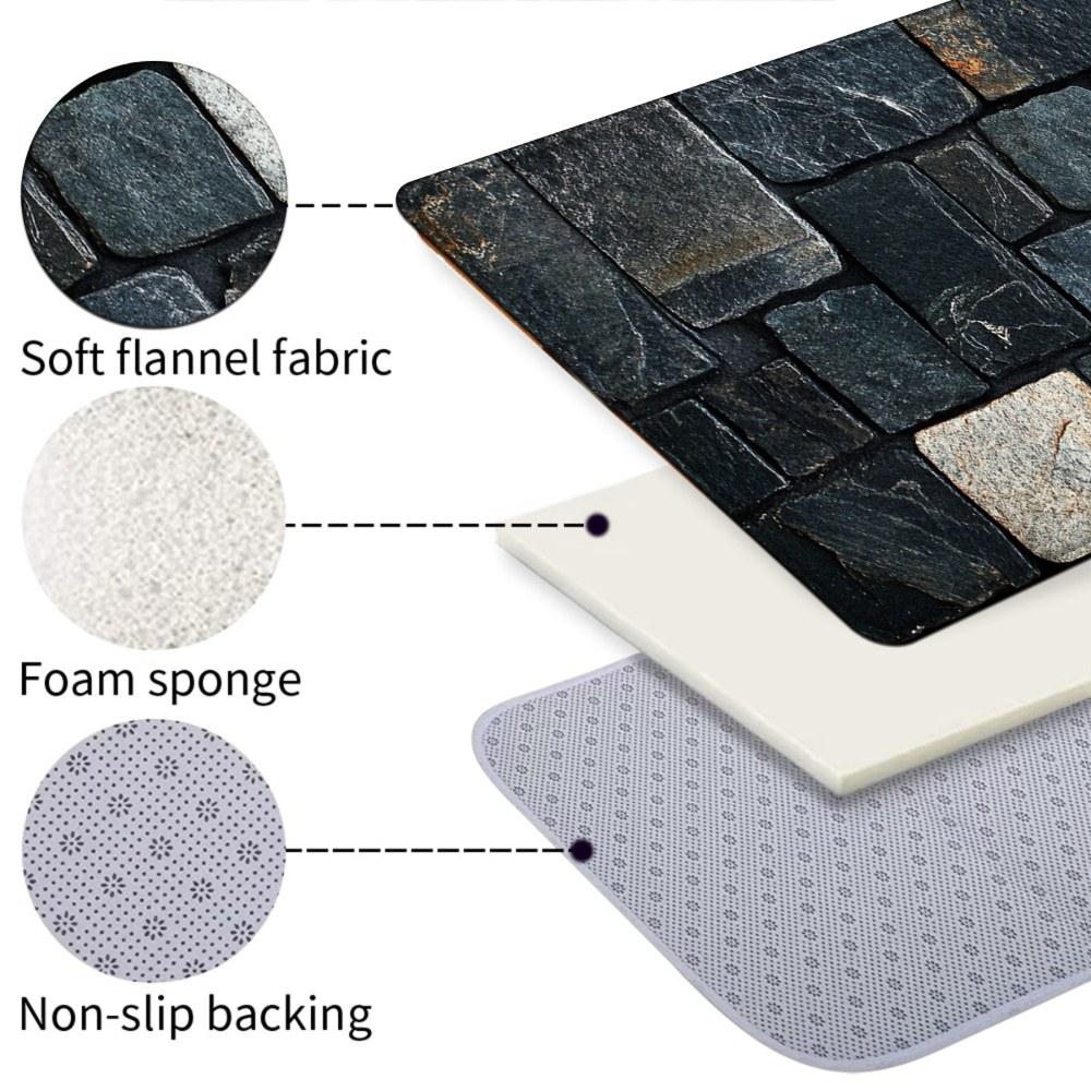 1PC， Black and White Stone Strip Splicing Patterned strip rugs, home décor, bathroom mats, entryway mats, bathroom non-slip mats, indoor entrance rugs, bedroom bedside mats, kitchen mats, hallway rugs, flannel sponge rugs, hallway runner rugs