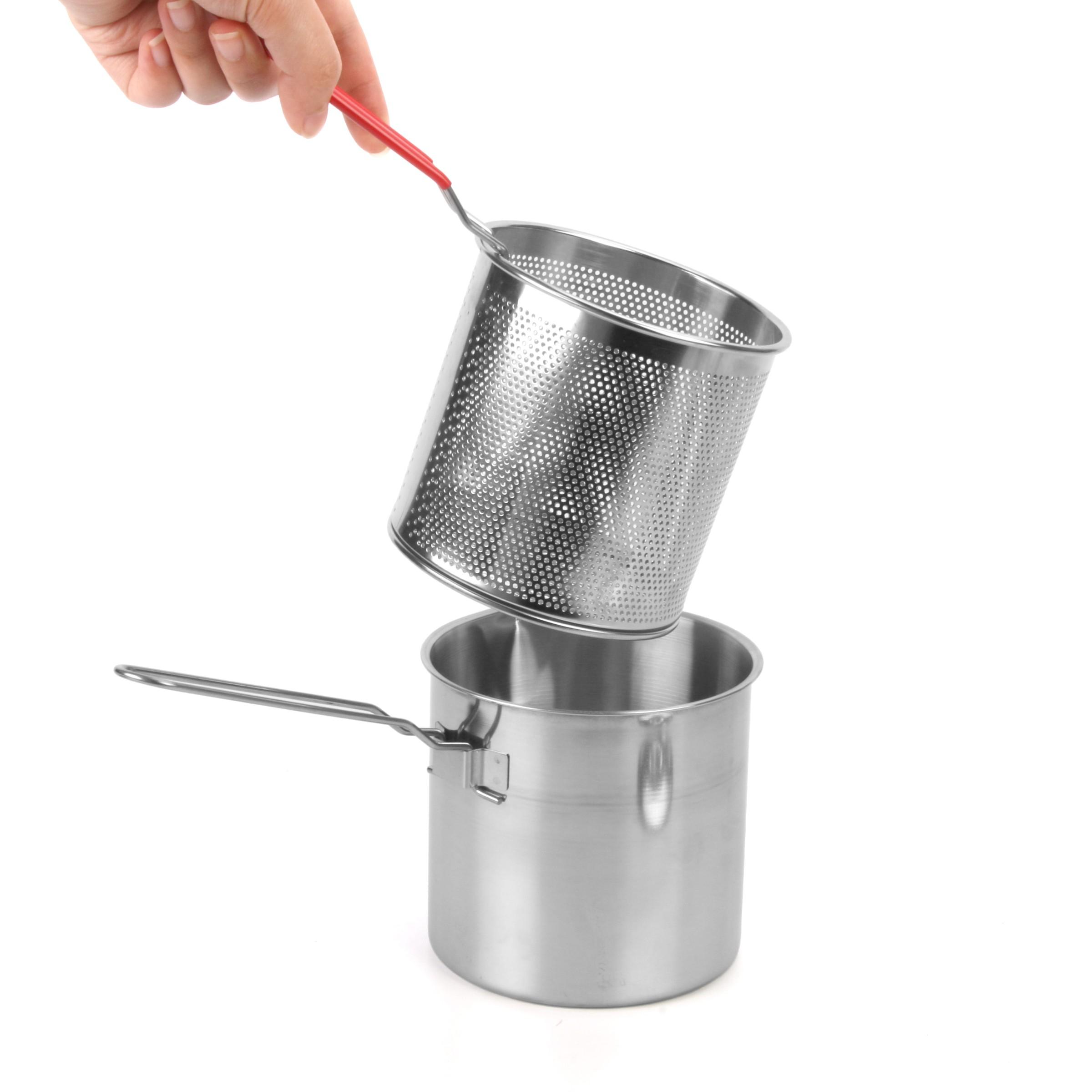 Stainless Steel Deep Fryer Pot with Filter Net, Small Home Use Mini Frying Pan, Multifunctional Outdoor Cooking Pot for Kitchen Camping Picnic