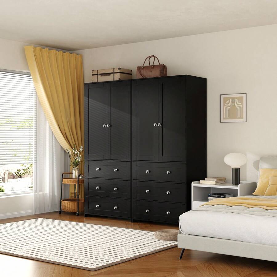 71" Large Wardrobe Closet With Mirror, Freestanding Bedroom Armoire With 3/6 Large Drawers & 2/4 Doors, Clothes Storage Organizer Cabinet For Bedroom