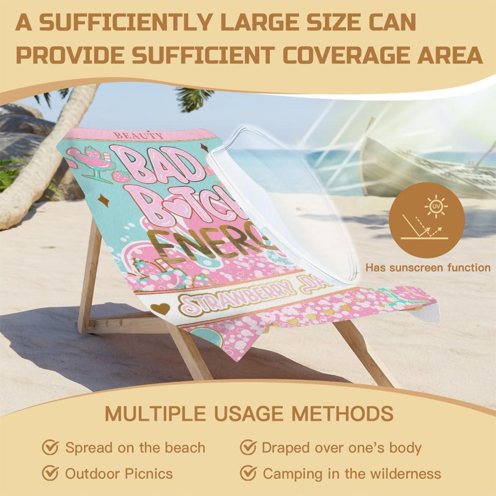 Bad B*tch Energy Beach Towel, Oversized Cute Print Pool Towel, Quick Dry Sand Free Camping Towel, Soft Absorbent Bath Towel Blanket, Summer Beach Pool Essential, Perfect Travel Gift