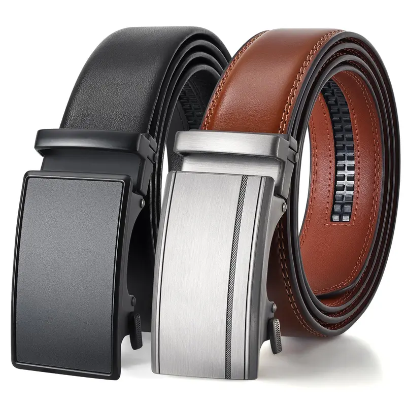 BELTROAD Men's 2-Pack Classic Leather Ratchet Fashion Accessories Bundle - 1 3/8" Width, Easy Adjustable Belt Buckle, Black Straps for Business/Casual Pants Jeans Dress, Ideal Gifts