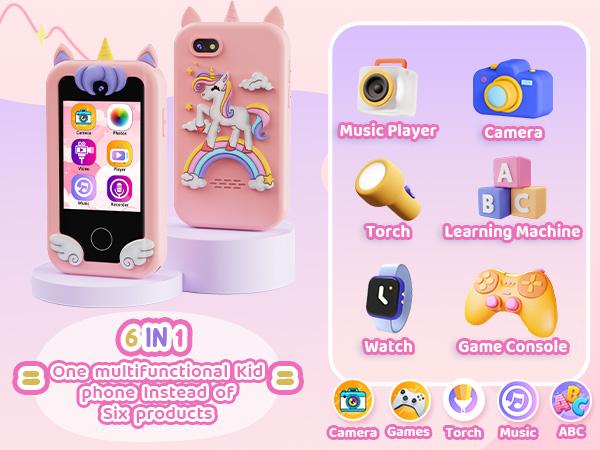 KOKODI Toy Smartphone Toy, Unicorn Gift, Touch Screen MP3 Player Learning Toy with 4G SD Card with Camera, Birthday Gift