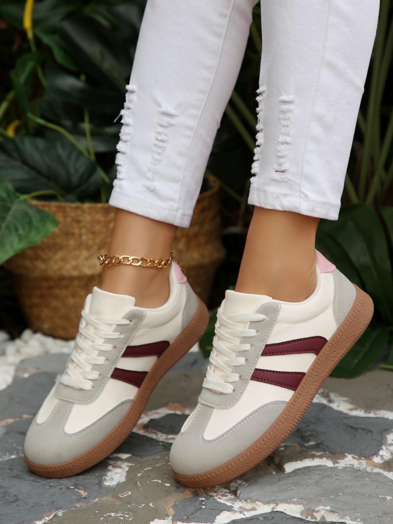 Women's Retro Colorblock Trainers, Classic Patchwork Casual Sneakers, Soft Sole Versatile Sports Shoes, All Seasons Low Top