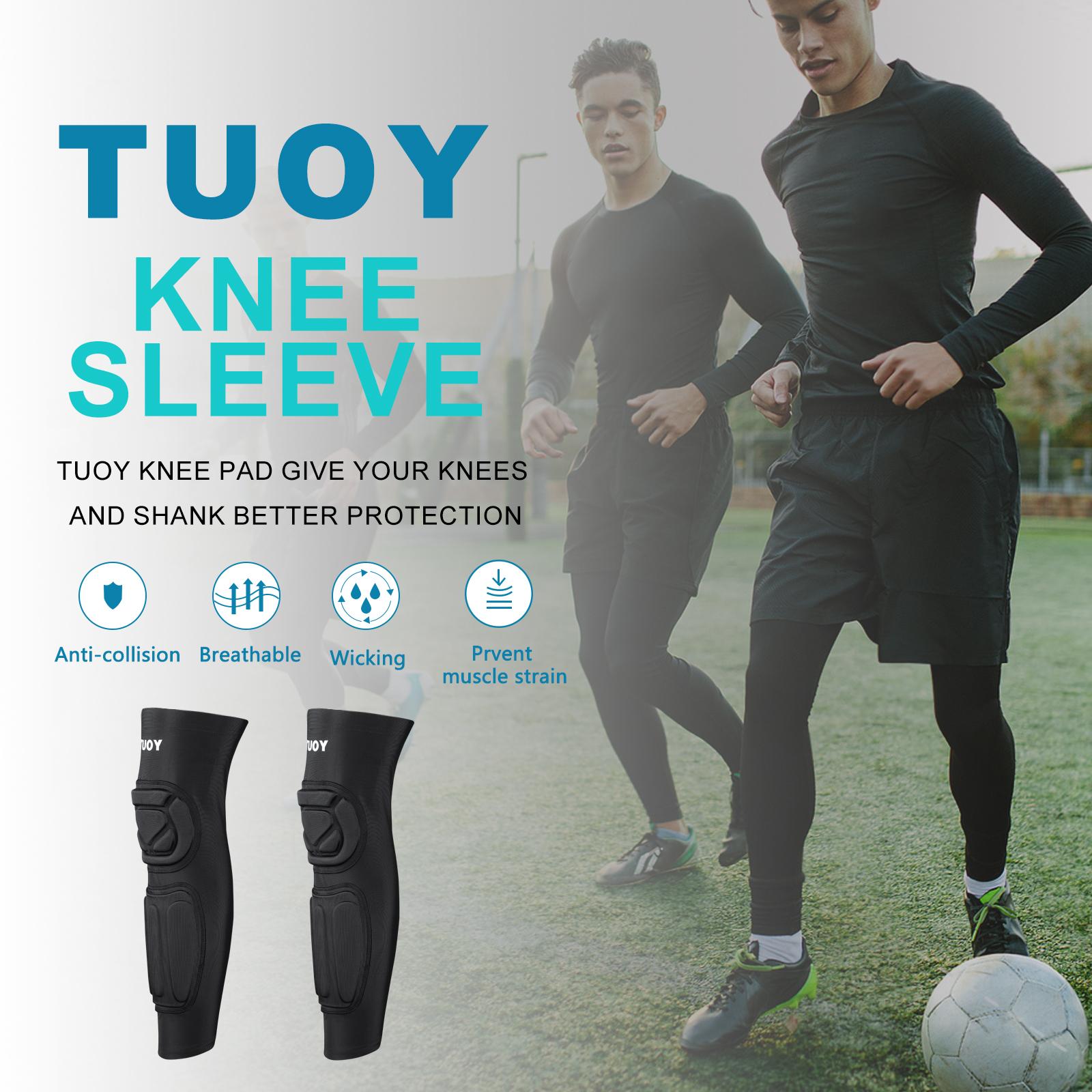 TUOY Knee Pad with Shin Guard Pads, Protective Shin/Knee Sleeve Support for Soccer, Football, Basketball, Wrestling, Volleyball (A Pair)