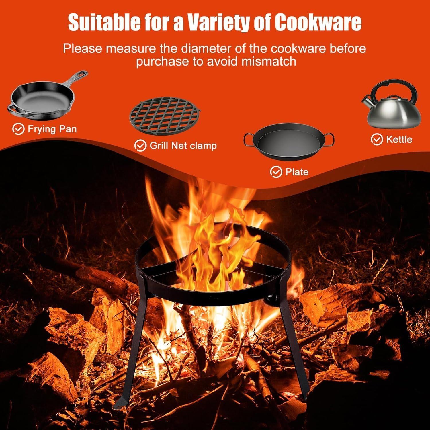 Durable Steel Campfire Tripod Stand, Foldable Fire Pit Holder, Outdoor Cooking Sturdy Support, Ideal for Camping & Picnics