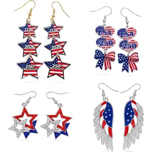 4 Pairs Patriotic Earrings Set, 4th of July Outfits for Women, 250 Anniversary USA Merchandise 1776-2026 Red White Blue Jewelry, America Independence Day Accessories for July 4th Outfit