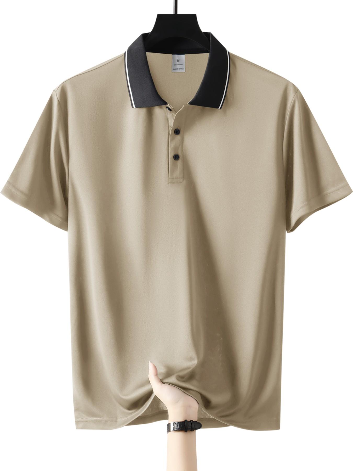 Men's Polo Shirt, Solid Color Design, Business Casual Half Button Collar, Perfect Holiday Gift for Boyfriend, Slim Fit