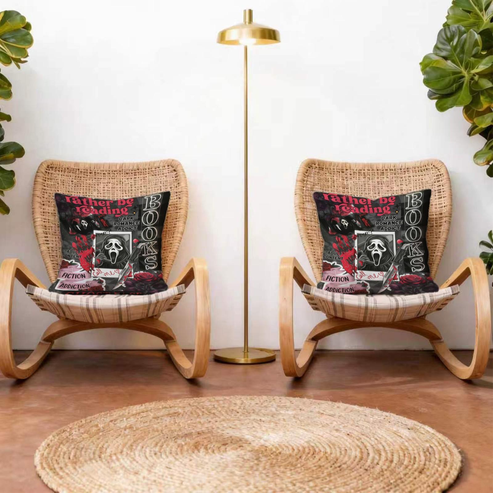 18x18 Inch Scream Ghostface Throw Pillow, Dark Romance Addict Horror Movie Book Lover Decorative Cushion, Spooky Halloween Sofa Bedroom Decor, Perfect Gift for Movie Fans & Bookworms