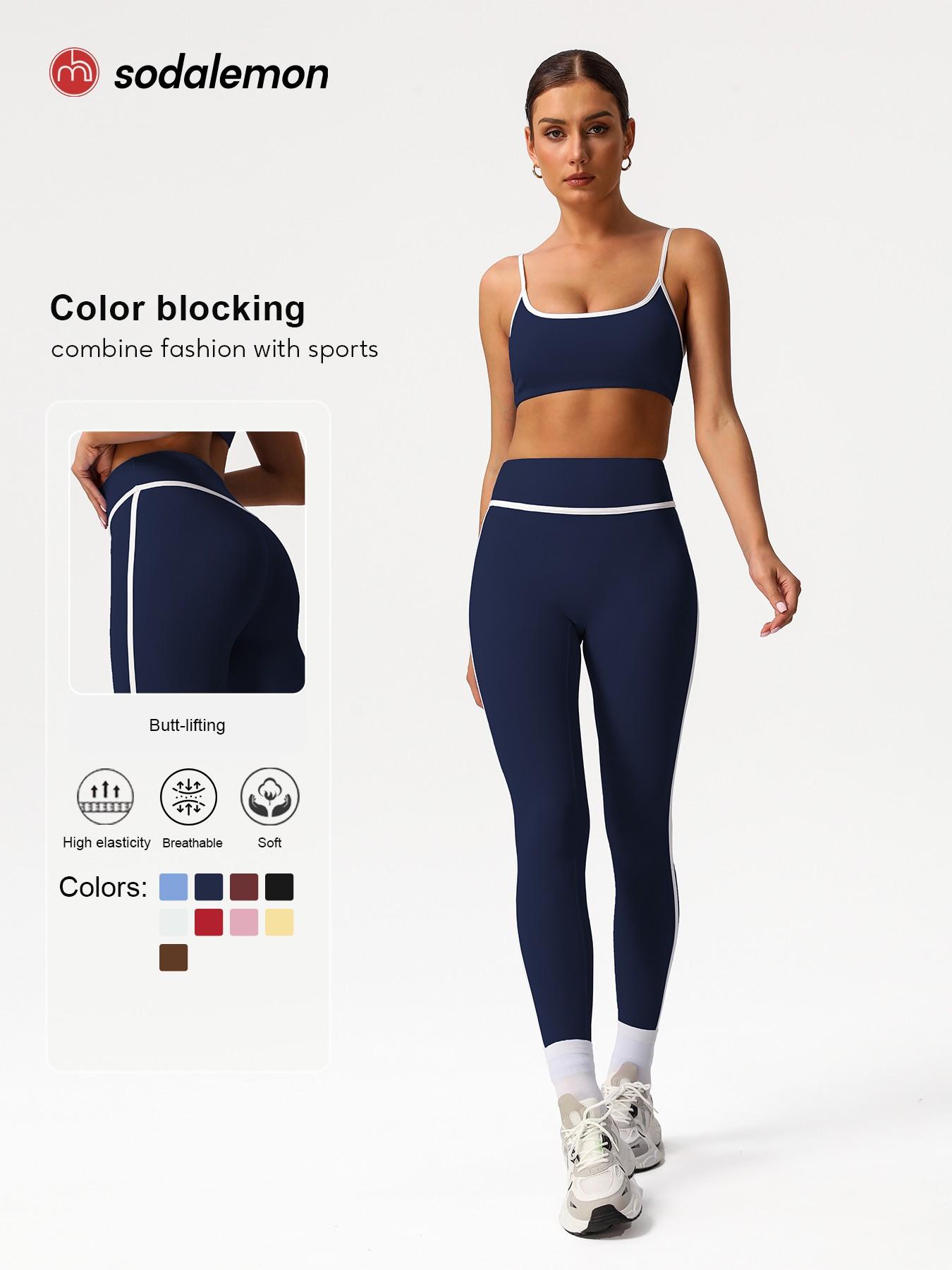 Women's Contrast Binding Crop Cami Top & High-Waist Leggings Set, Casual Sleeveless Top & Skinny Pants Two-Piece Yoga Outfits, Ladies Sportswear Workout Running Clothes for Indoor & Outdoor Wear