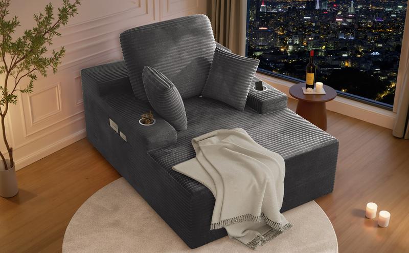 49" Oversized Chaise Lounge Sofa Bed with 2 Cup Holders & Storage Pocket - Plush Corduroy Upholstered, No Assembly Cloud Couch for Living Room, Bedroom, or Reading Nook 49" Oversized Chaise Lounge Sofa Bed with 2 Cup Holders & Storage Pocket - Plush Corduroy Upholstered, No Assembly Cloud Couch for Living Room, Bedroom, or Reading Nook