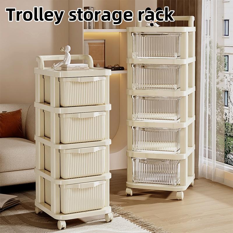 3/4 Layer Rolling Storage Cart, Mobile Organizer Cabinet on Wheels with Brakes, Multi-functional large capacity storage cabinet, Living Room Storage, Suitable for all rooms