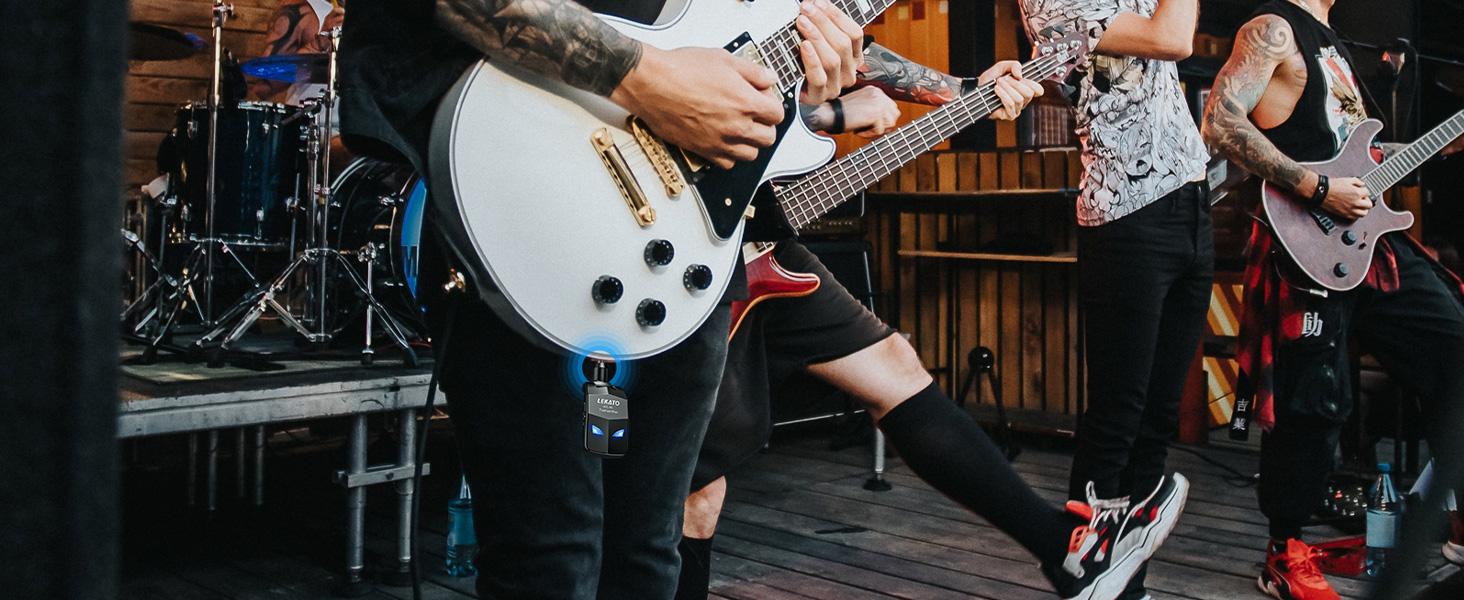 LEKATO WS-80 Wireless Guitar System 2.4Ghz, Audio Wireless Transmitter Receiver with 4 Channels for Electric Guitar and Bass, Rechargeable Guitar Wireless Transmitter and Receiver, for Electric Instruments