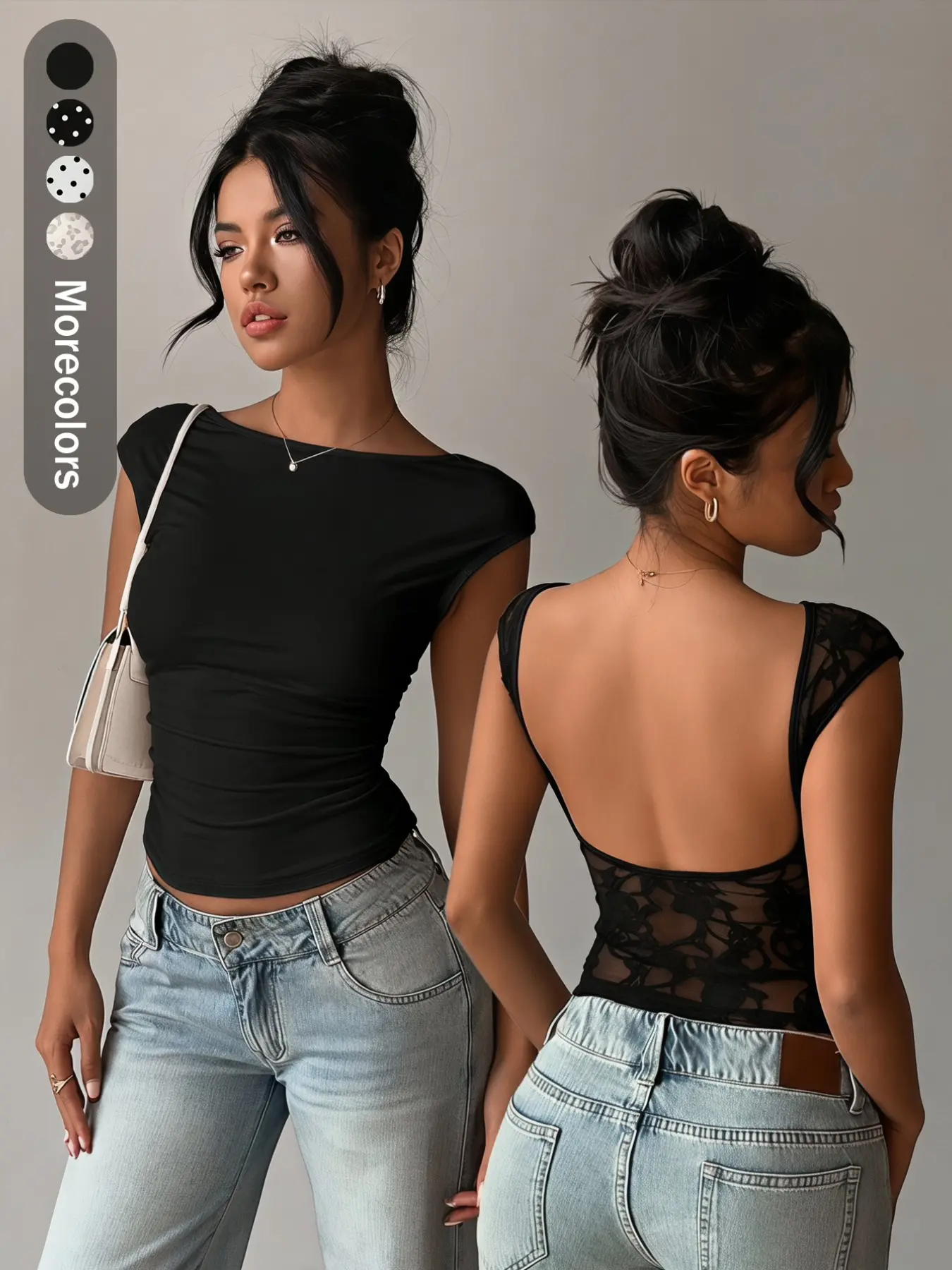 Women Y2K Low Back Sleeveless Cropped Top, Lace Patch Backless Slim Top, Fashion Summer Outfit For Commute, Weekend Gatherings, Travel And Street Wear, Backless Design