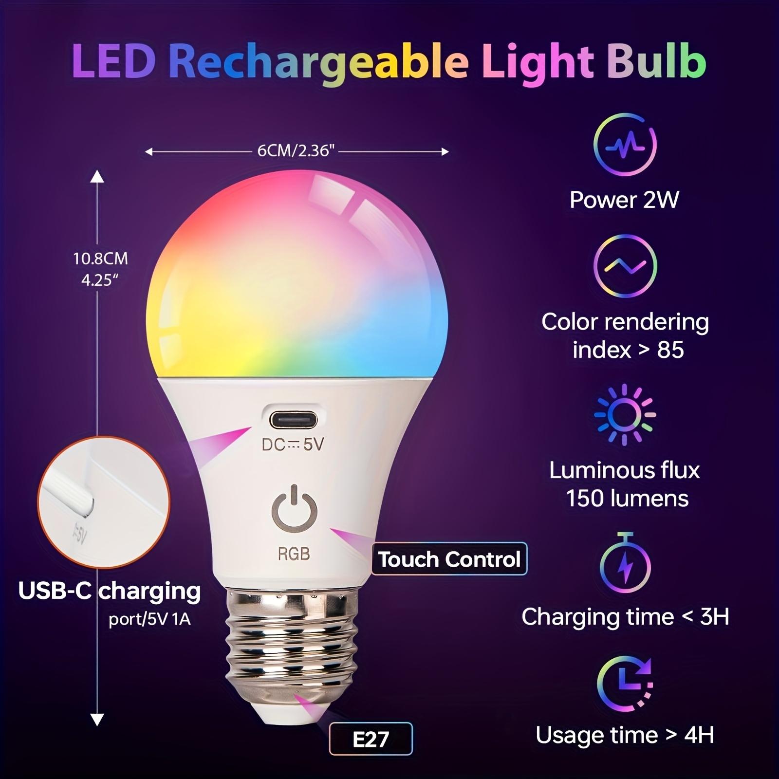 E26/E27 Rechargeable Light Bulbs with Remote Timer and 13 Color Modes Dimmable & Portable Wireless Battery Backup Bulb for Wall Sconces and Table Lamp, Detachable Charging for Non-Hardwired Fixture, Dimmer, Dimmable Led Light, Illuminating Led (1pcs)