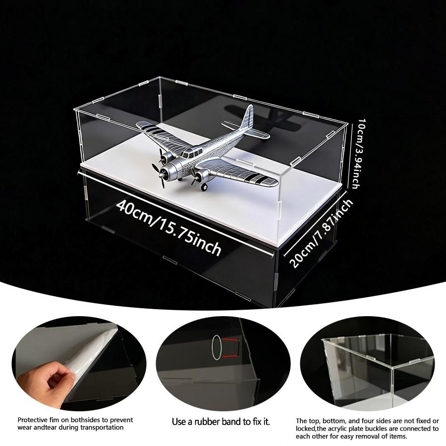 Clear Acrylic Simple Self-Assembly Display Box with White Base, Removable Figures Toys Props Display Riser Stand, Cube Countertop Decorative Storage Box for Home Organization, 40*20*10cm(Model not included)