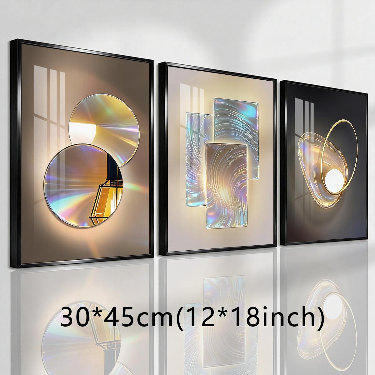 3 Counts Aluminum Alloy Framed Painting, Gradient Iridescent Abstract Light Art Pictures, Home Decoration For Living Room, Bedroom, Office, Restaurant, Hallway Wall Decor, Odorless Print Artwork, Luxury Perfect Gift For Friends And Family