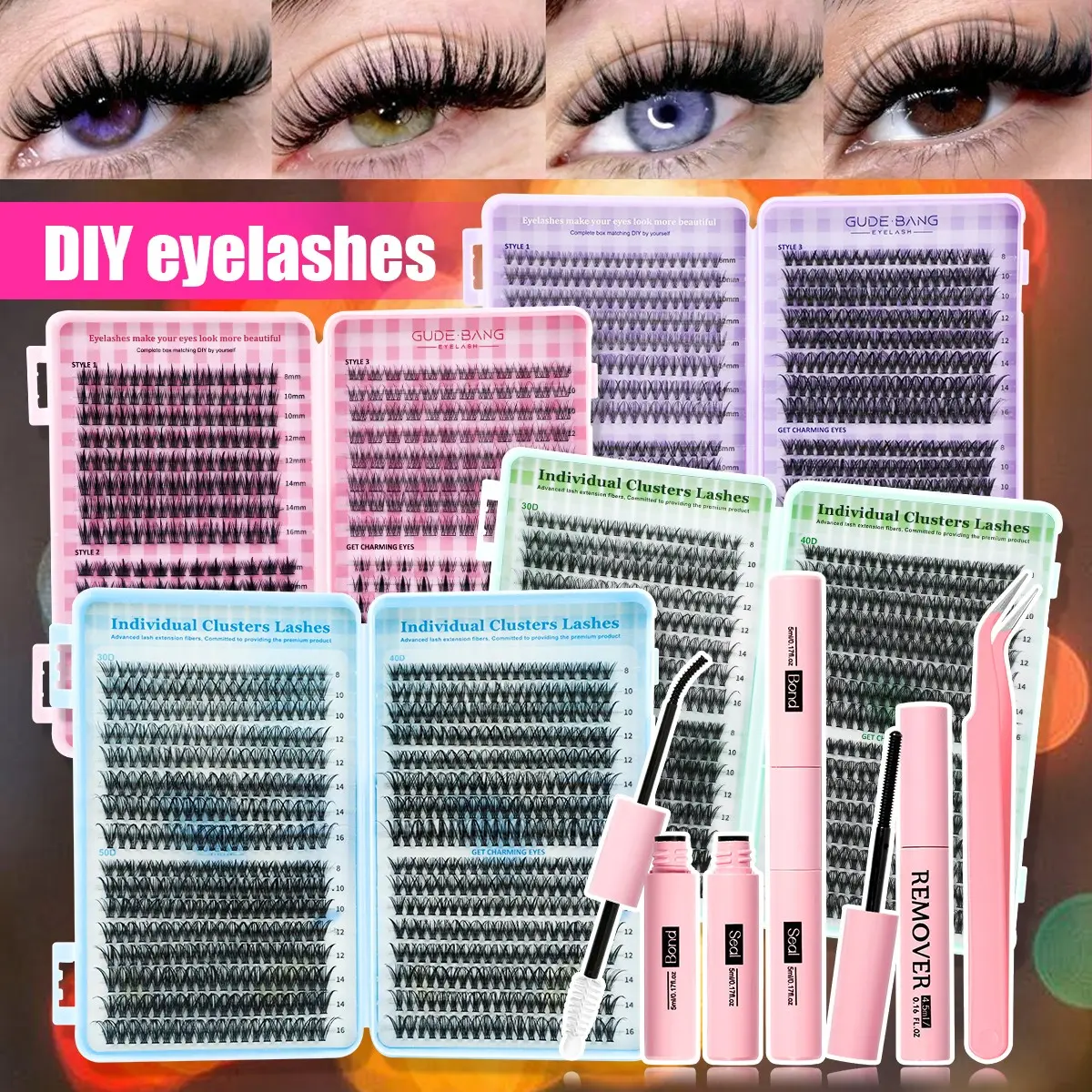 2320PCS eyelash bundles, Eyelash Falsies, Fluffy Curl Cluster Lashes with 8-16mm D-CUr easy DIY individual false eyelashes, False eyelashes extensions, Fluffy Eyelash Clusters, including adhesives, sealants, application tools, false eyelash extension kit