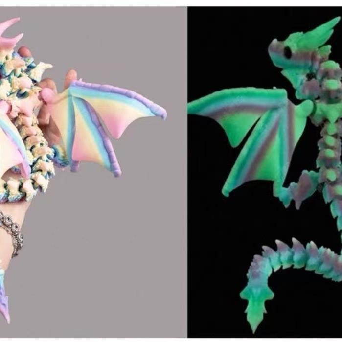 3D Printed Double-Horned Winged Dragon Figurine, Flexible Fully Articulated Multi-Joint Movable Model with Iridescent Gradient Finish, Room Decor, Household Items Decor, Sports & Outdoor Protective Gear Styling Accessory