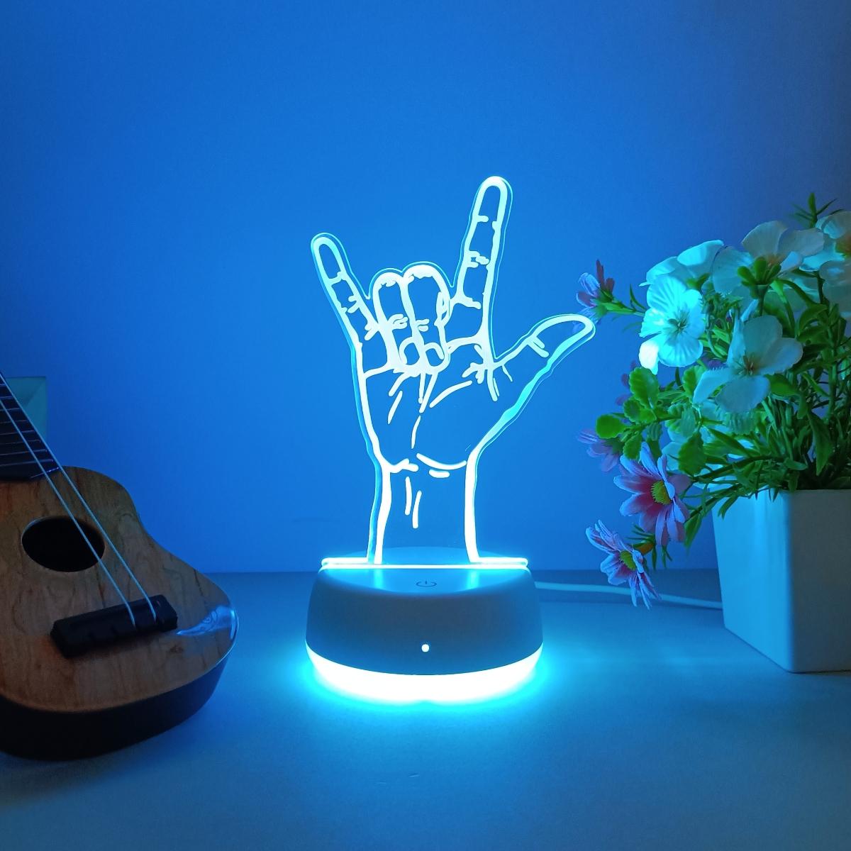 Creative Rock Gesture USB Powered 3D Night Light, Touch Switch Color Changing, Ideal Bedroom & Living Room Decor, Perfect Birthday Gift