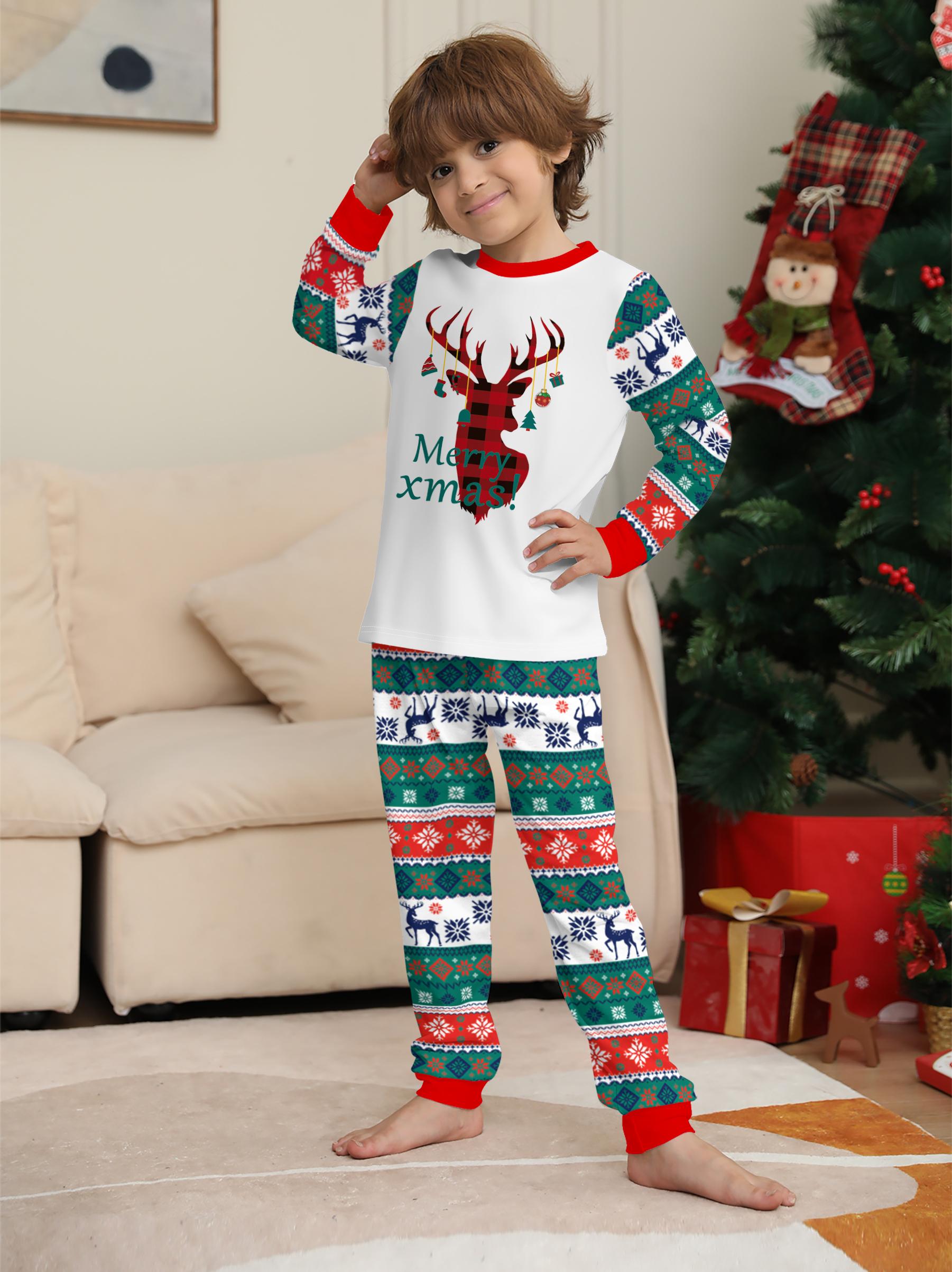 Family Christmas Pajamas Set for Family of 4, 2-Piece Outfit, Christmas Hat Letter Print Soft Knit Loungewear, Breathable Skin-Friendly Sleep Set, Ideal for Christmas Family Photos, Holiday Family Party Outfits, Festive Christmas Gift Family Loungewear
