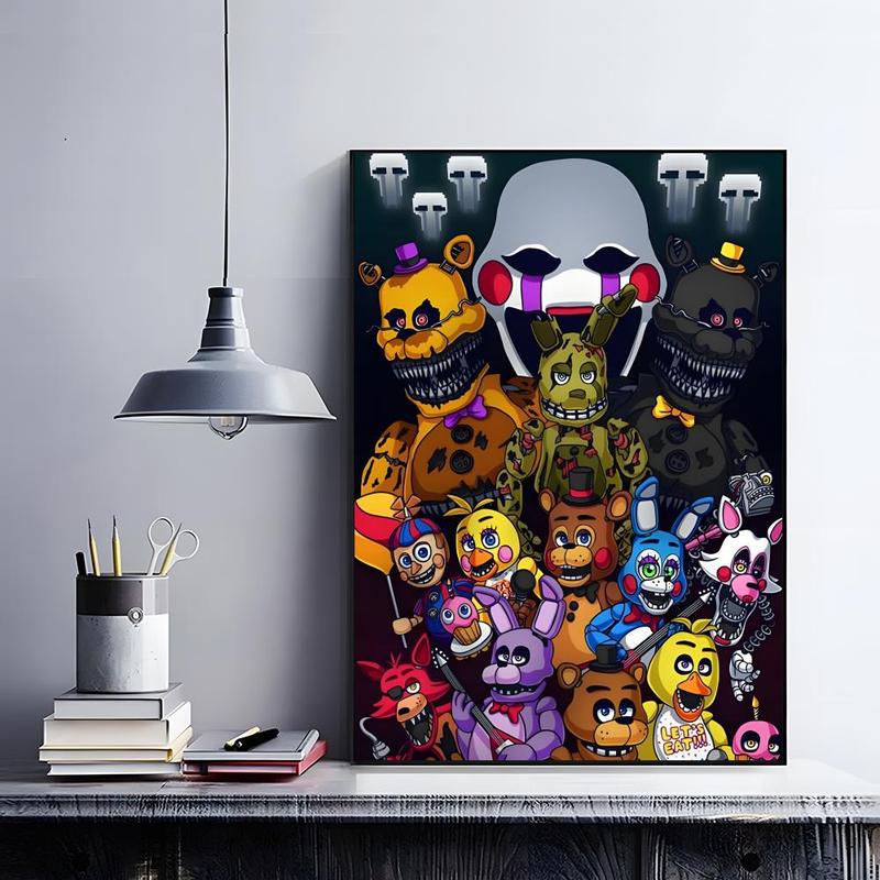Iconic Horror Survival Game Franchise F-Five Nights at Freddy's Poster HD self-adhesive fade-proof waterproof wrinkle-resistant poster stickers Wall Art suitable for living room bedroom dormitory cafe bar background decoration wallpaper and gifts
