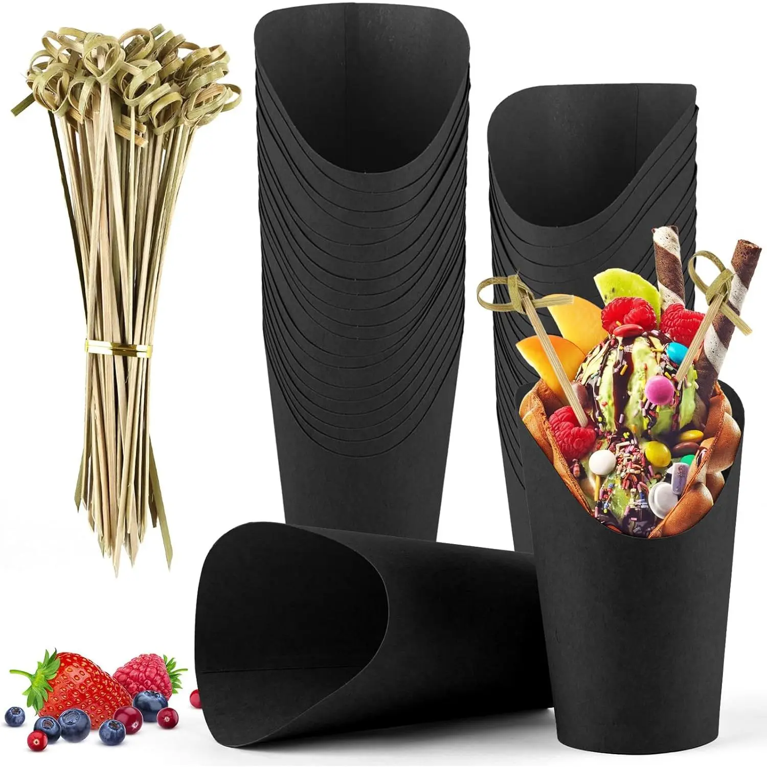 50 count Charcuterie Cups 12oz with 100  Picks for Party | Paper cups + 100   picks, -proof & leak-proof coating, Oblique mouth design for easy  display