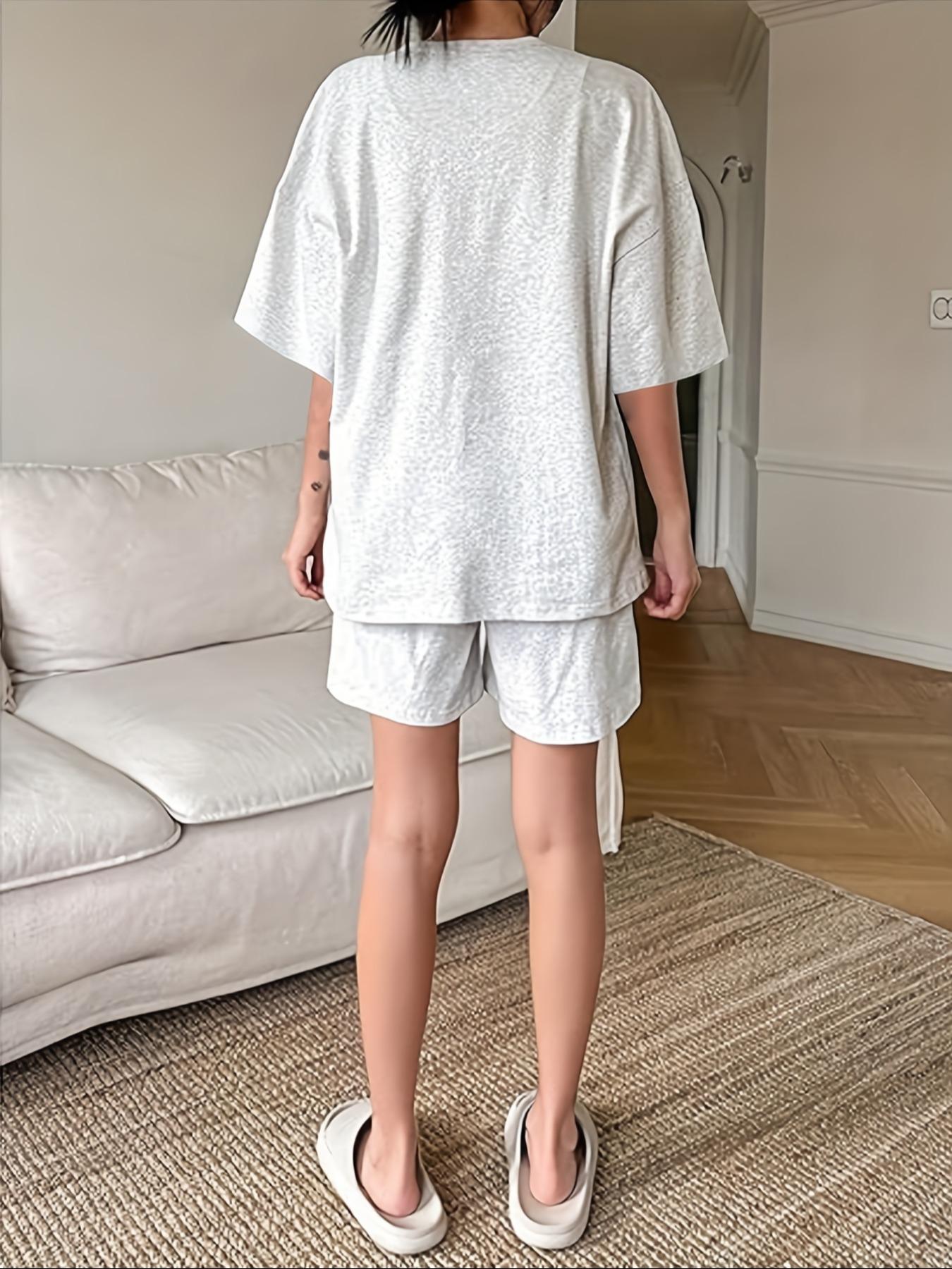 Women's Solid Color Short Sleeve Round Neck Tee & Pocket Elastic Waist Shorts Loungewear Two-Piece Set, Casual Comfy Breathable PJ Set, Loungewear Pjs Set for Daily Home Wear, Ladies Summer Sleepwear