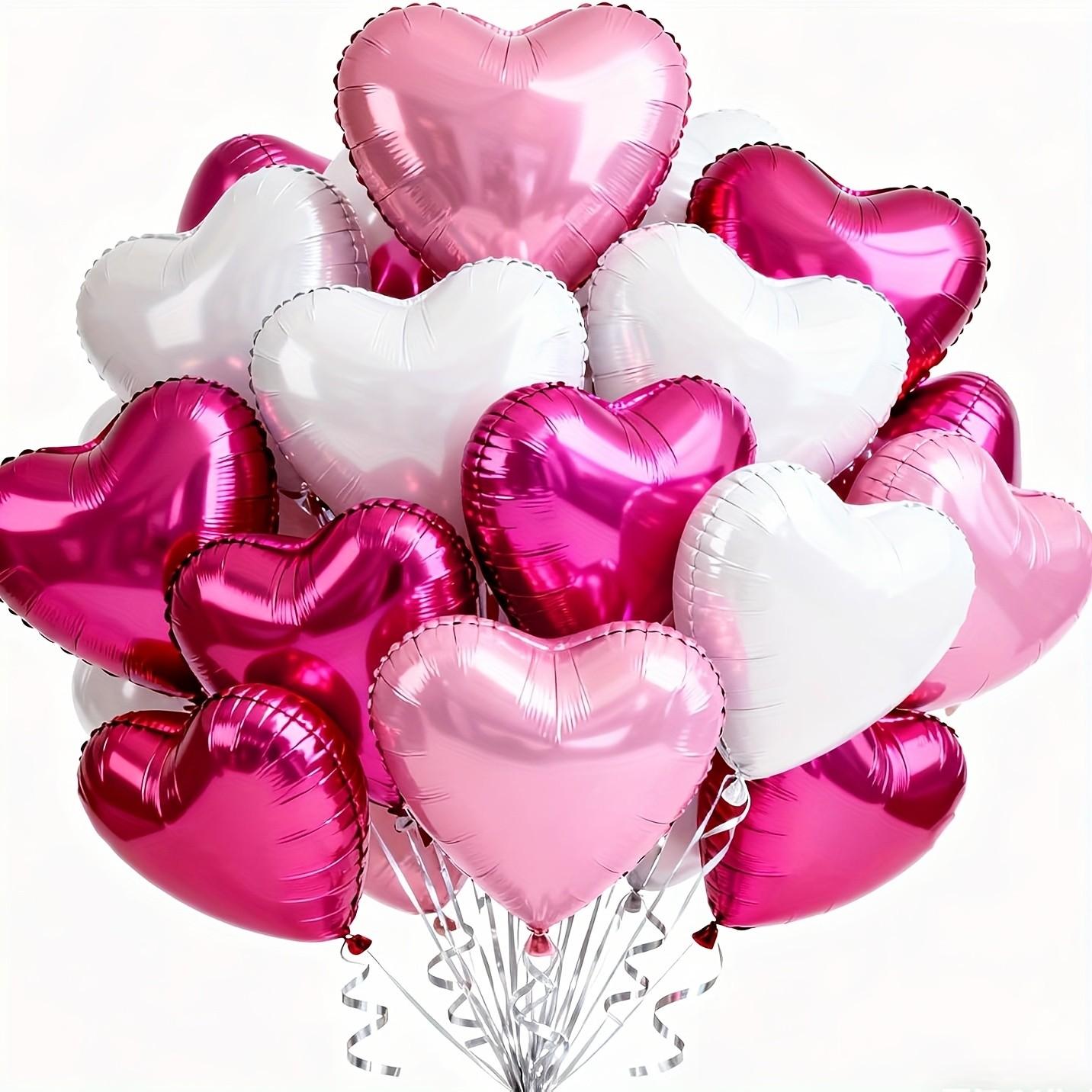 30Pcs 10 Inch Pink White Heart Balloons Hot Pink Heart Shape Foil Mylar Balloons Decoration for Birthday Valentine's Day Wedding Bridal Shower Anniversary Engagement Party Supplies
