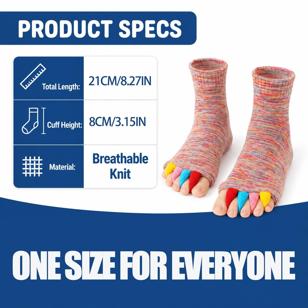 Five-Toe Separator Socks for Men Women, Breathable Comfort Toeless Socks, Massage Socks for Yoga, Walking, Gym, and Daily Use