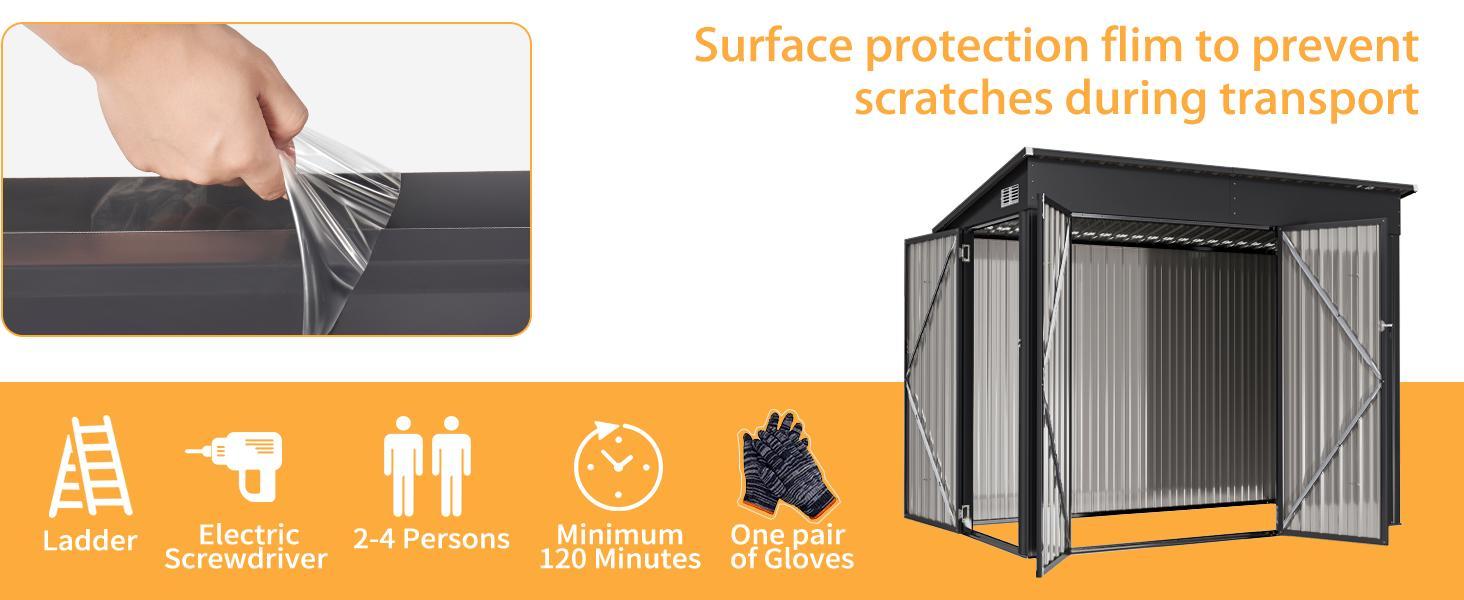 Aoxun 8'x4' Triple Door Shed Outdoor Storage Shed with Three Lockable Door for Easily Accessing Metal Storage Cabinet with Slopping Roof for Tools Bicycles Storage for Garden, Backyards (Black)-10 Aoxun 8'x4' Triple Door Shed Outdoor Storage Shed with Three Lockable Door for Easily Accessing Metal Storage Cabinet with Slopping Roof for Tools Bicycles Storage for Garden, Backyards (Black)-10