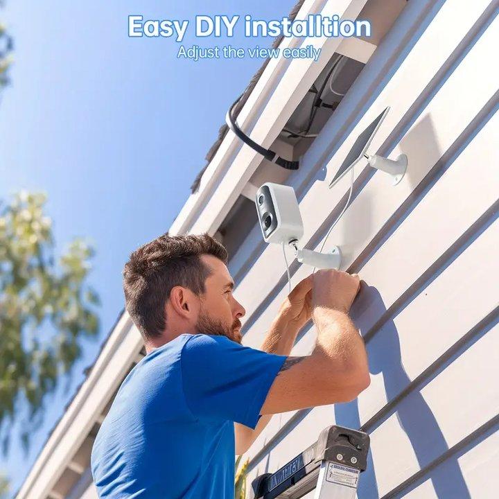 Solar Security Camera Outdoor, Wireless Battery Home Indoor Camera, Solar Panel Autonomous, 360° 2K Full Color Night Vision, PIR Alarm