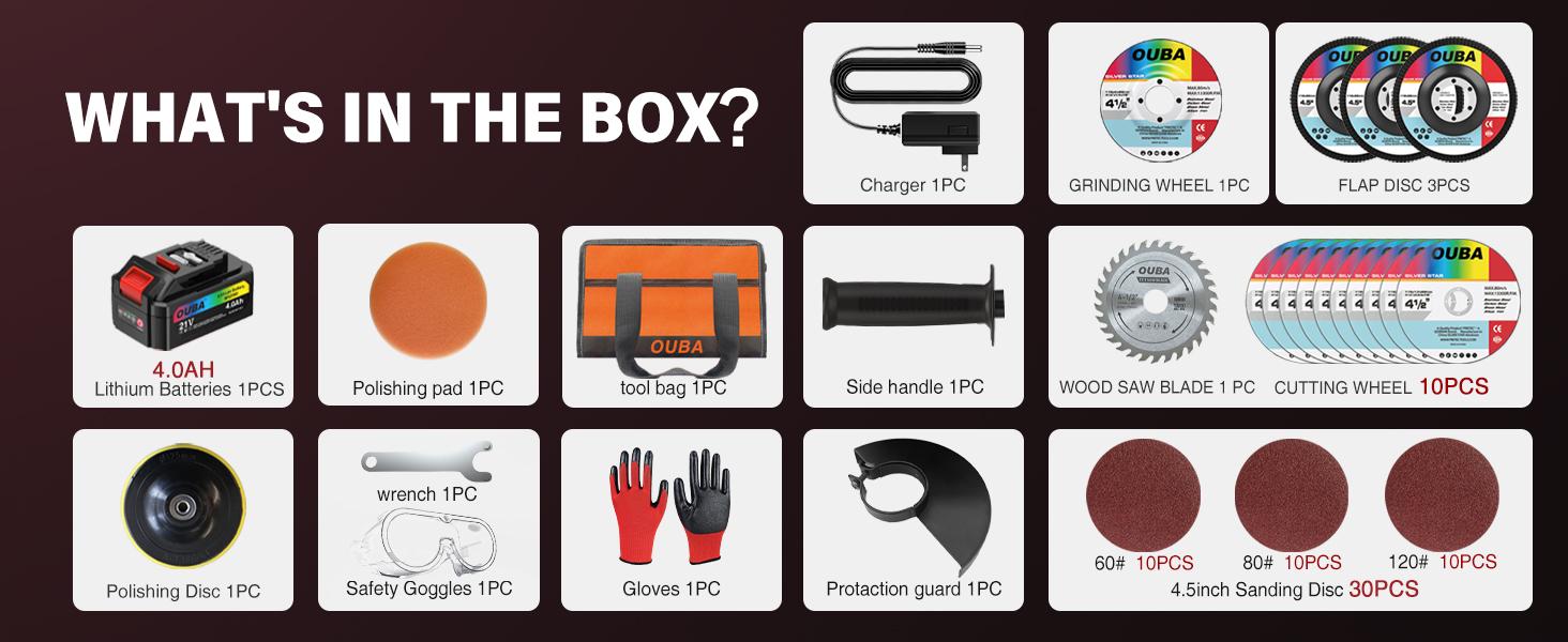 FathersDayGift OUBA 20V Cordless Angle Grinder – Compatible with Dewalt Battery, 4.0Ah, 6-Speed, LED Display, 4-1/2" Wheel, Grinder Stand, Red