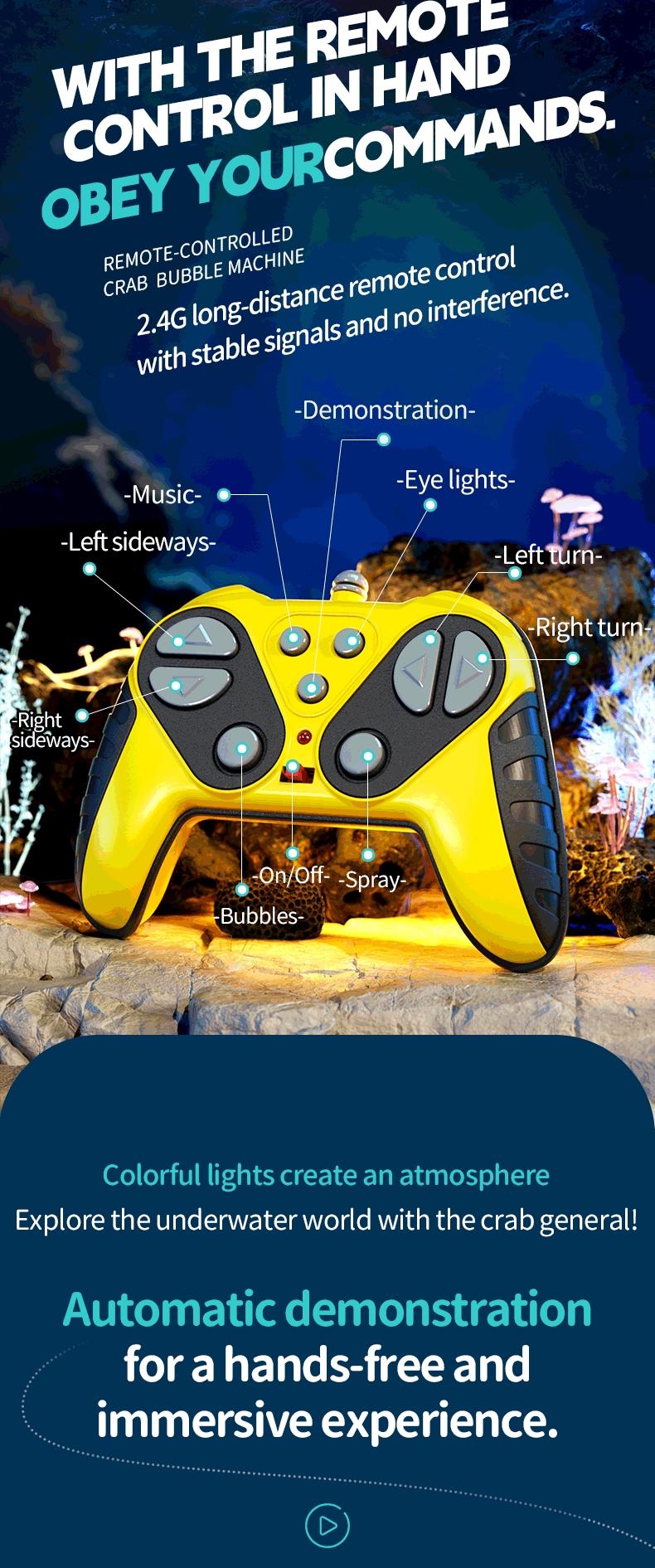 2.4g Remote Control Crab Toy with Music, 360 Degree Rotation, Interactive Bubble Toy, Colorful Lights, Birthday Gift for Kids Ages 8-10