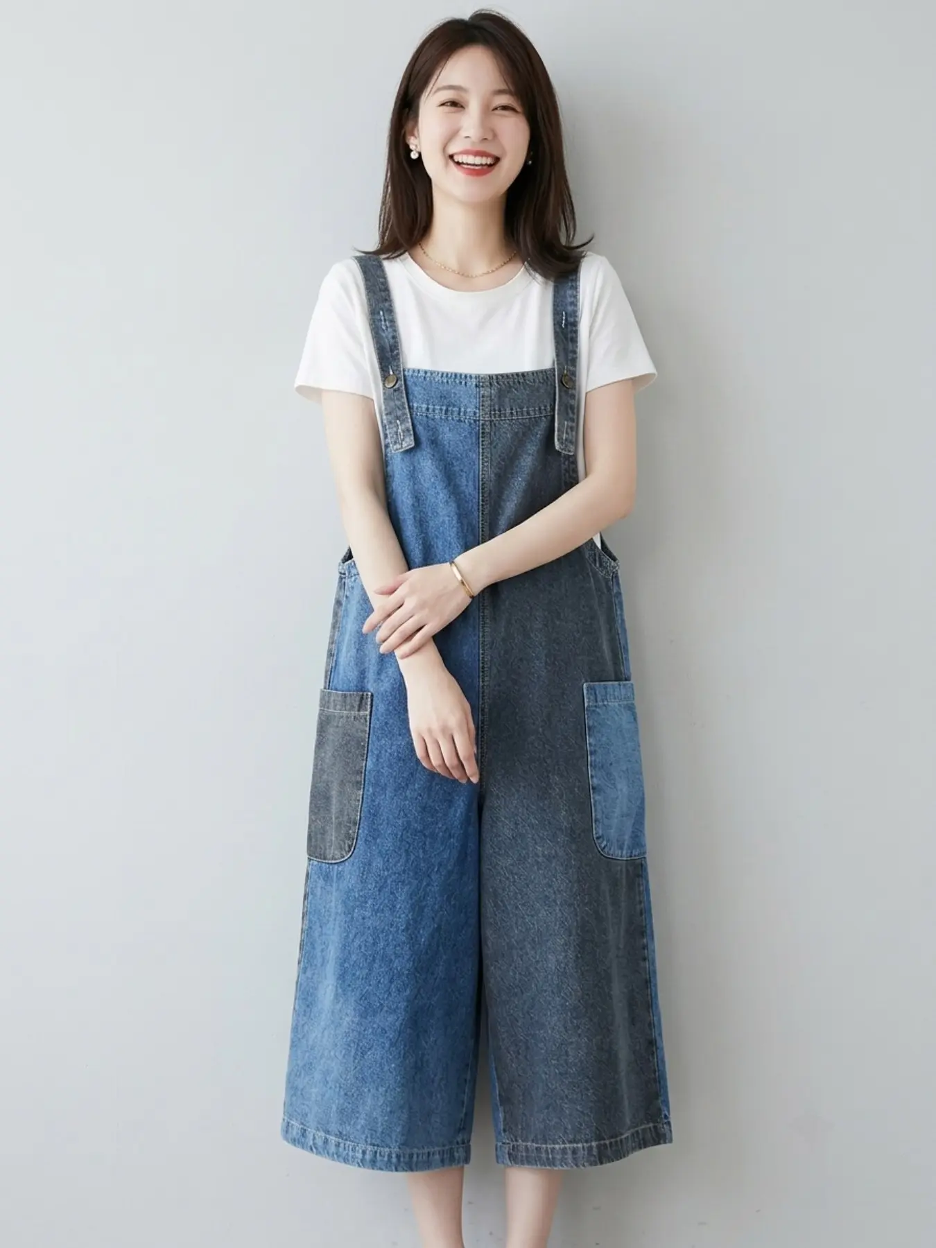 Summer Loose Fit Boho Seven-Quarter Wide Leg Romper, Colorblock Strap Pants, Unlined, Casual Wear