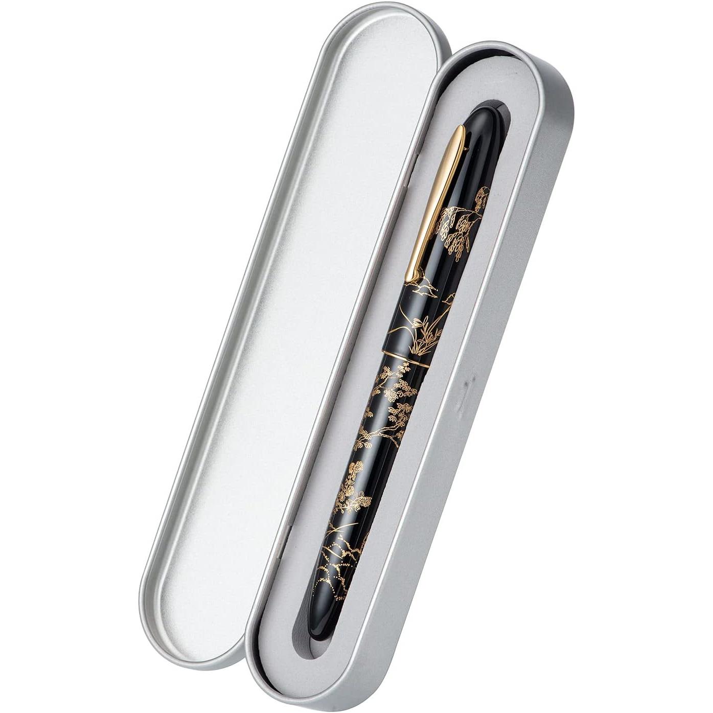 N23 Black  Fountain Pen, Long  Medium Nib  Trim,  Year Lucky  Carving Design, Smooth Writing Pen with Converter and Metal Pen Box Set