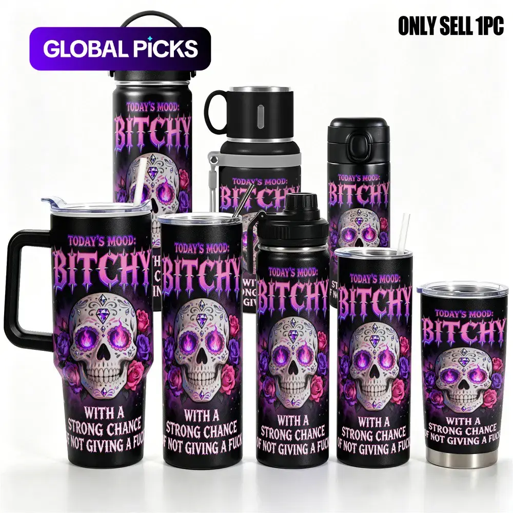 【Black Friday】1-Piece Stainless Steel Double-Wall Vacuum-Insulated Travel Tumbler, Sugar Skull and Rose Design Bottle with Leakproof Lid, 40oz/30oz/22oz/20oz, Gift for Women and Men, Drinkware #GLOBAL PICKS