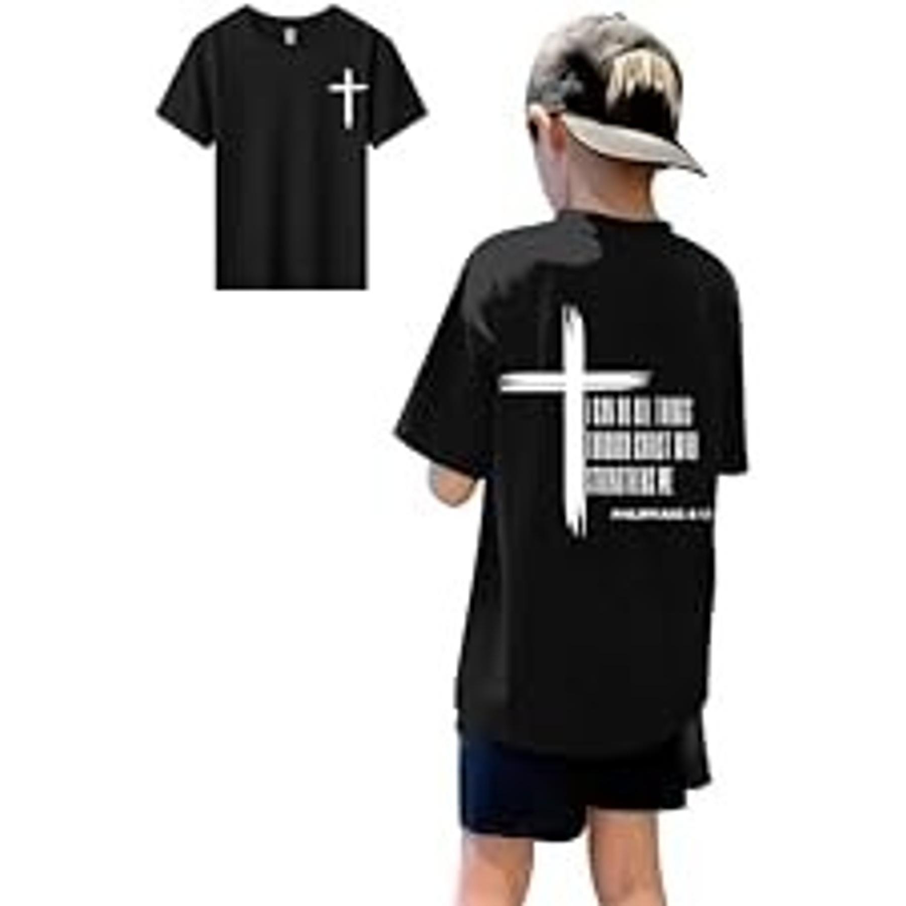 Boys Faith Over Fear Christian Jesus Graphic Tee - Bible Verse Religious Acid Wash T-Shirt for KidsGift
